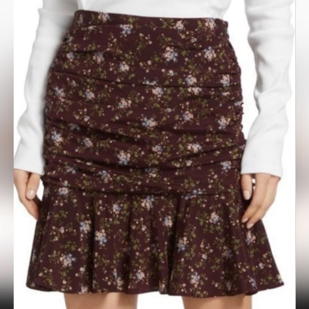 Veronica Beard Taras Skirt Merlot Multicolor Ditsy Floral Size 8 NWT